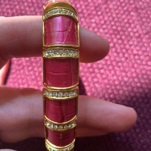 Goldtone and Magenta-colored Leather Bracelet